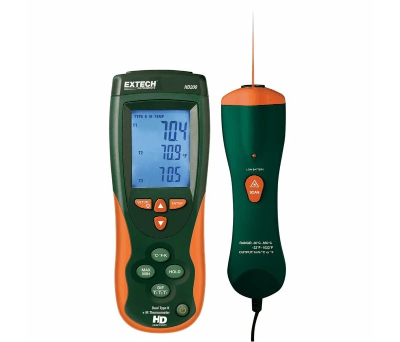Дифференциальный термометр-регистратор Extech HD200 двойного ввода + ИК термометр, до 1372°С - 1