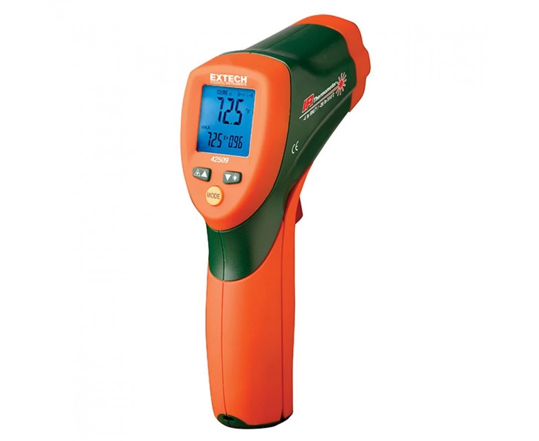 Пирометр Extech 42509/инфракрасный термометр с двойным лазером и цветовой предупреждающей сигнализацией. От -20°C до 510°C, 12:1 - 1