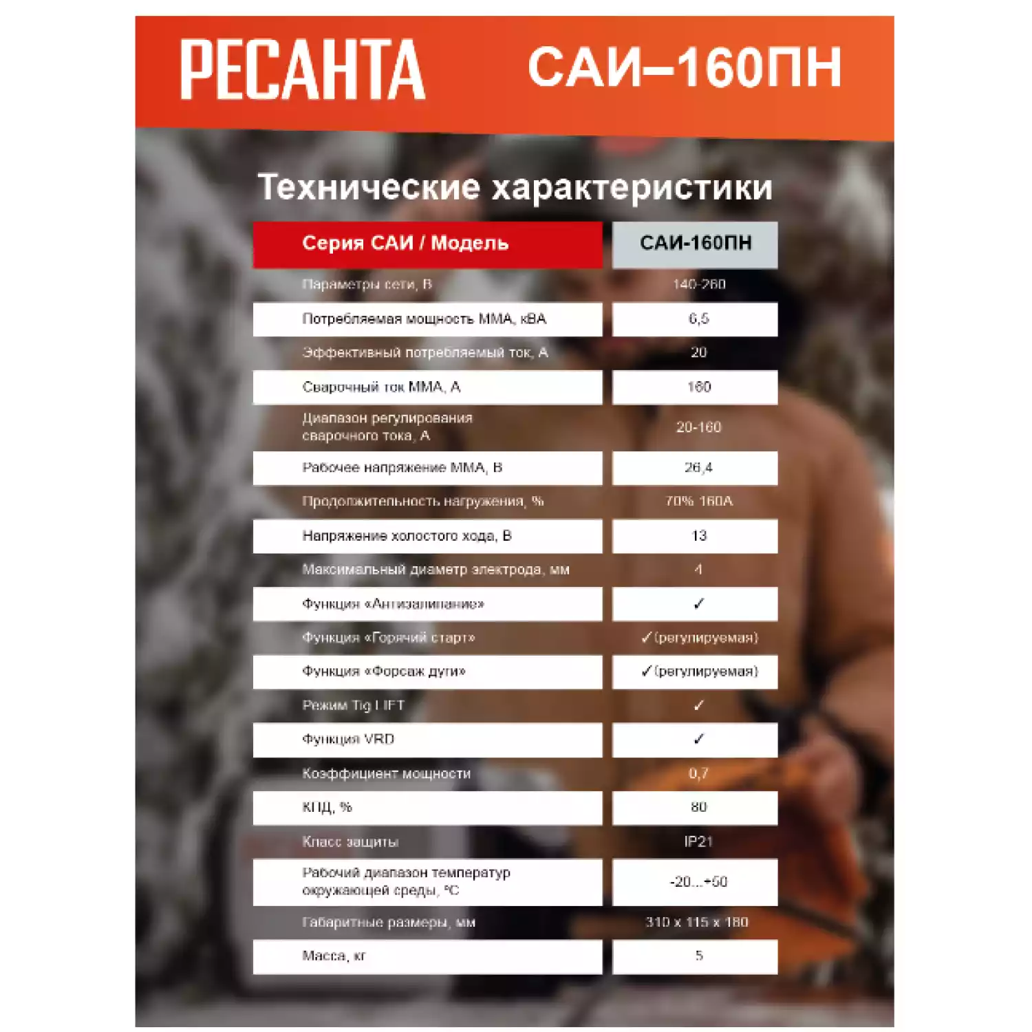 Сварочный аппарат инверторный Ресанта САИ 160 ПН - 18
