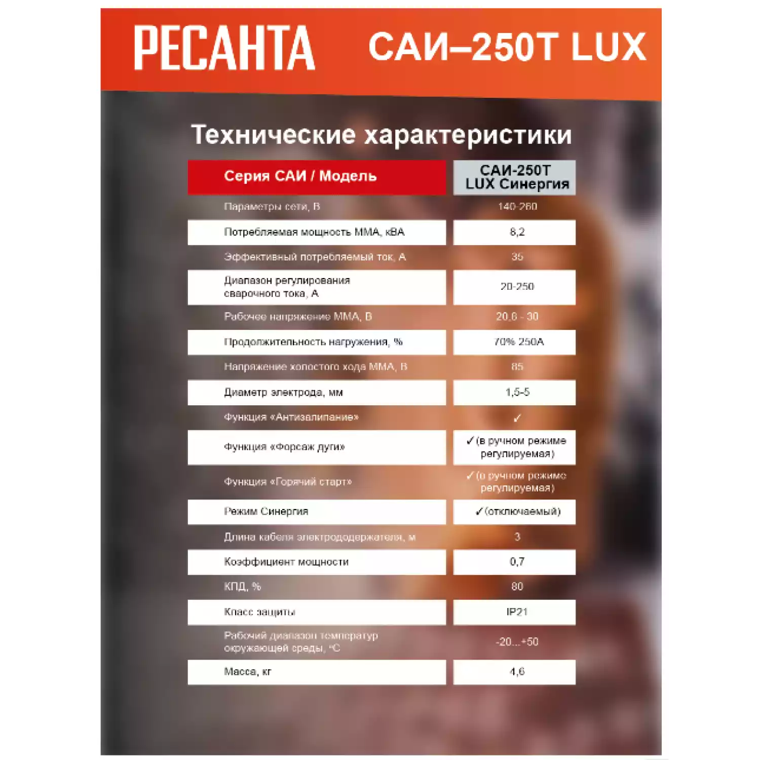 Сварочный аппарат инверторный Ресанта САИ-250Т LUX - 12