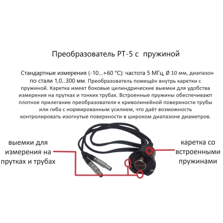 Датчик ультразвуковой PT-5 с пружиной (5 МГц; 20х3 мм) для толщиномеров В7-287/297
