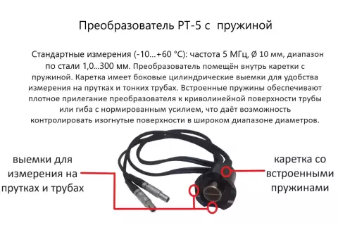 Датчик ультразвуковой PT-5 с пружиной (5 МГц; 20х3 мм) для толщиномеров В7-287/297
