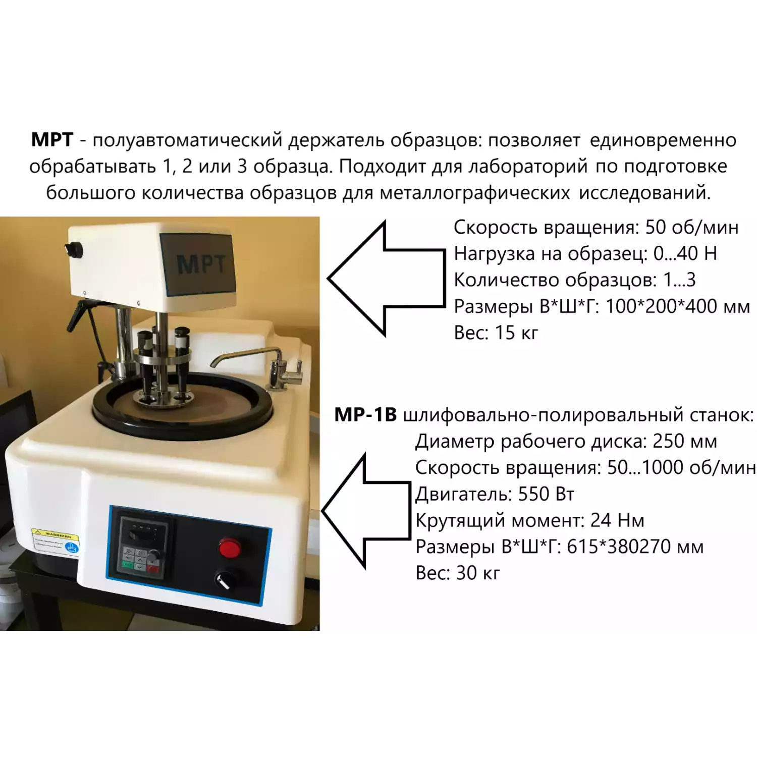 MP-1B B7 шлифовально-полировальный станок (200 или 250 мм), лабораторный металлографический - 8