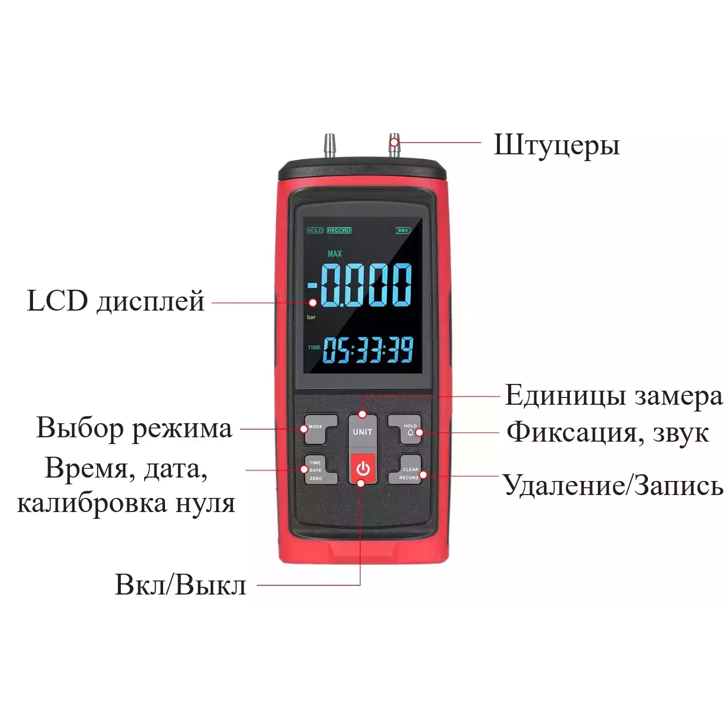 Манометр давления газа, жидкости и пара цифровой дифференциальный В7-5101 ±0,125 кПа - 6