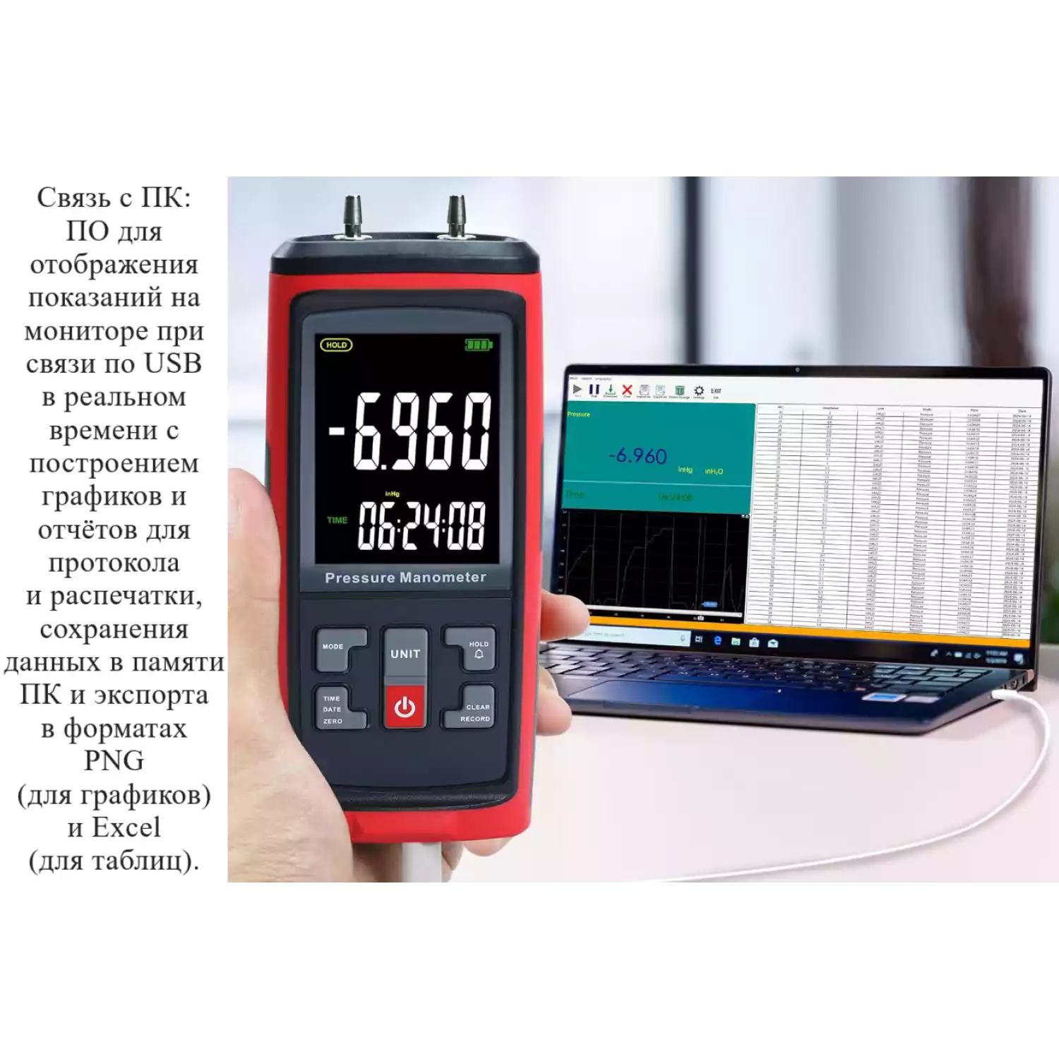 Манометр давления газа, жидкости и пара цифровой дифференциальный В7-5101 ±0,125 кПа - 18