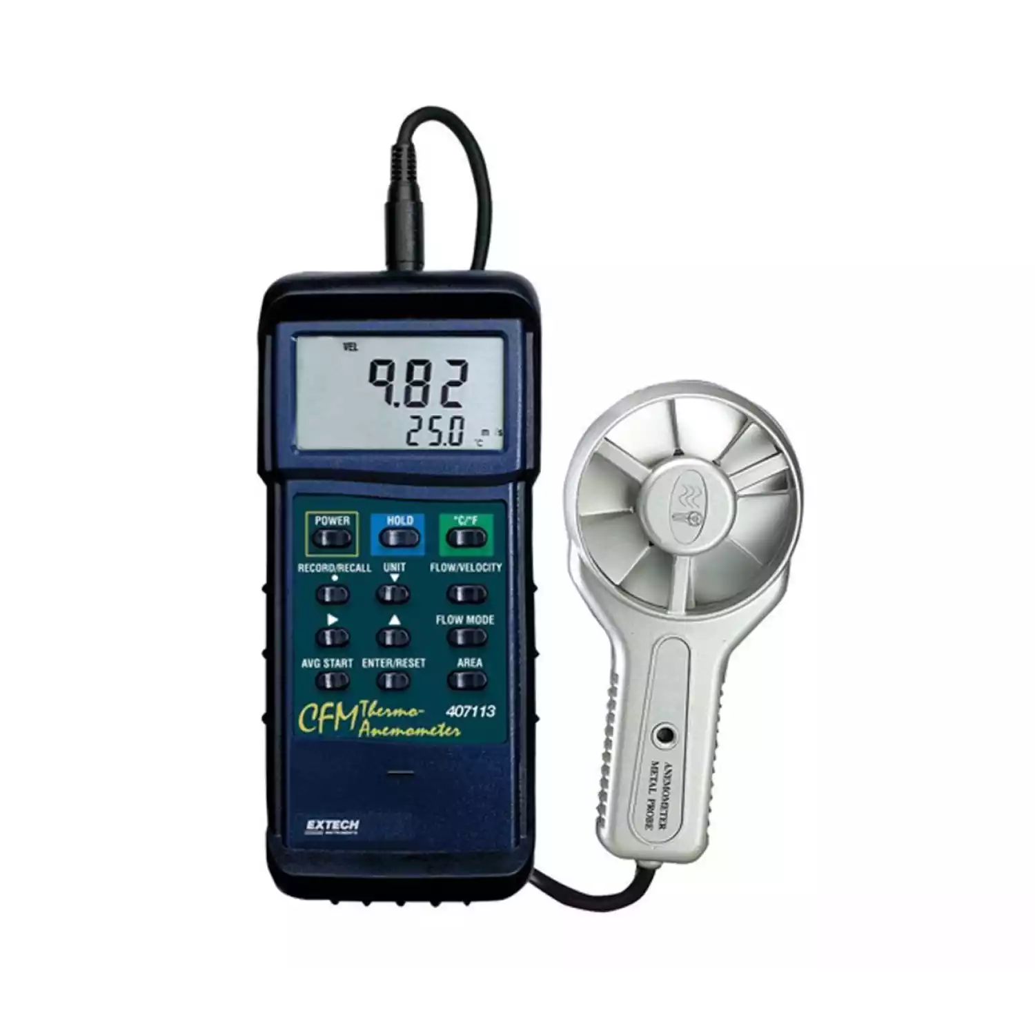 Анемометр CFM с металлическим лопастным колесом для работы в тяжелых условиях Extech 407113 - 1