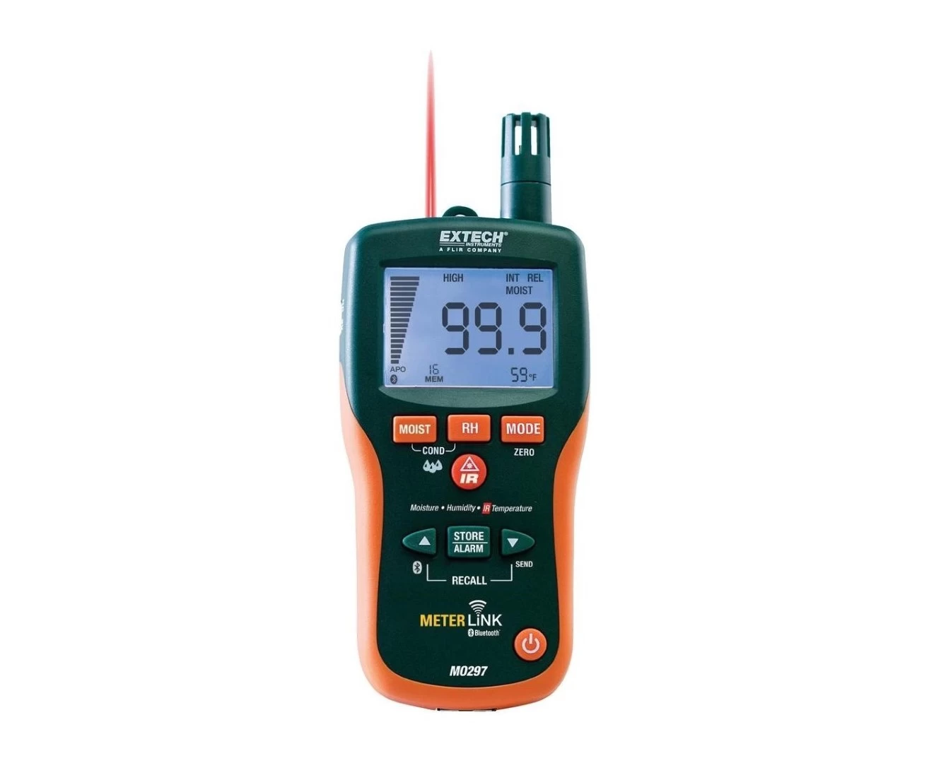 Бесштифтовой психрометр/ измеритель влагосодержания с инфракрасным термометром Extech MO297 - 1