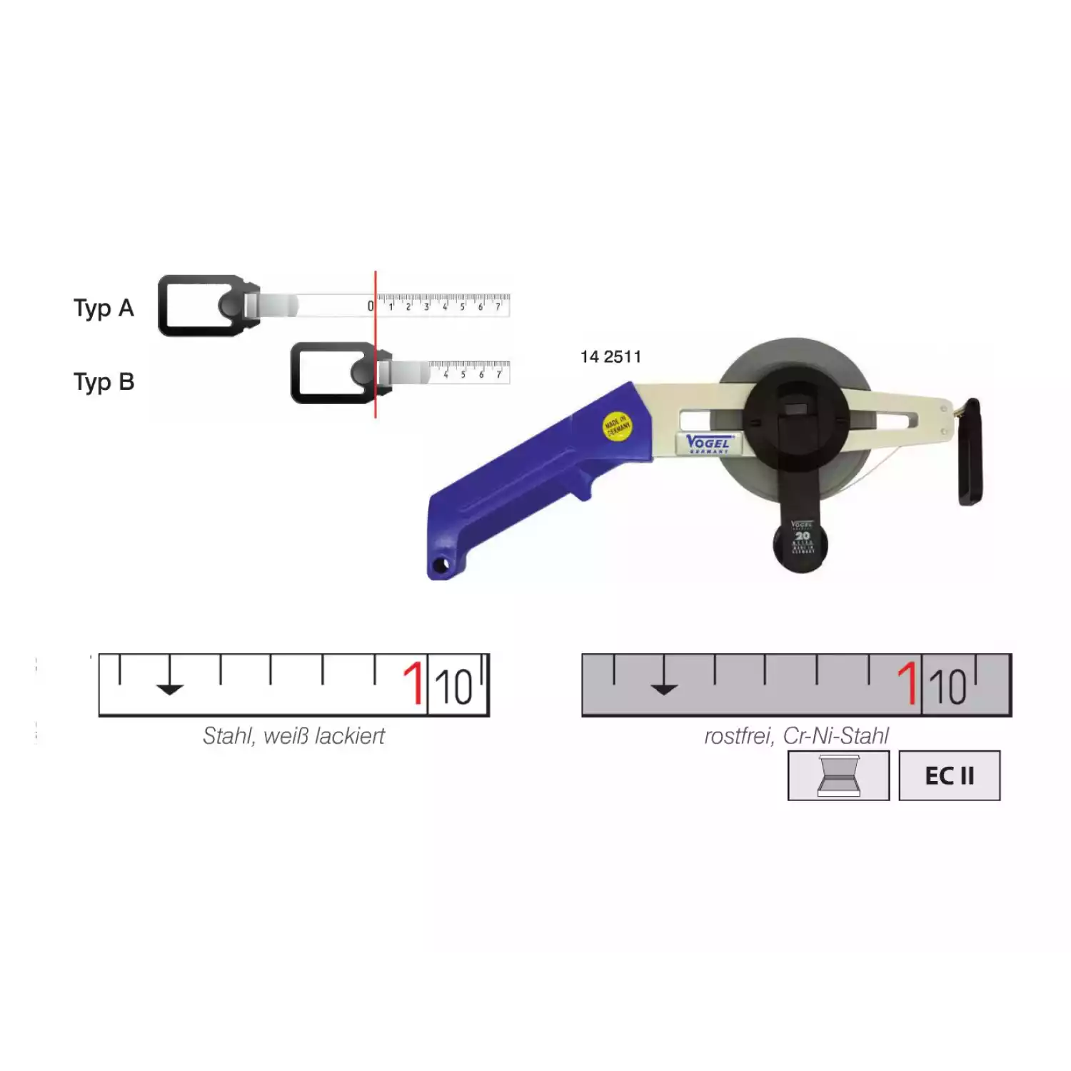 Мерная лента Vogel на алюминиевой раме с рукояткой - 1