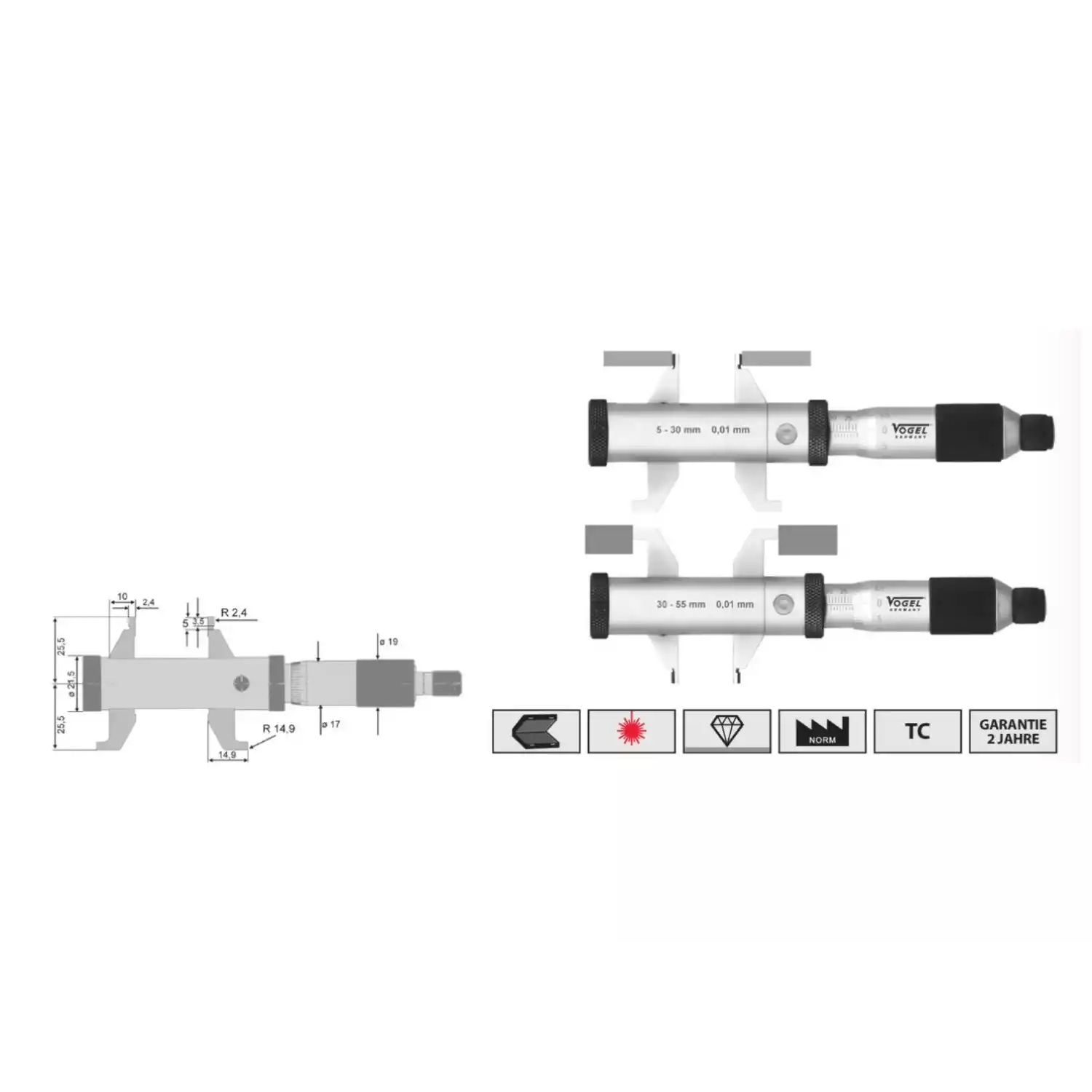 Нутромер Vogel микрометрический двусторонний - 1