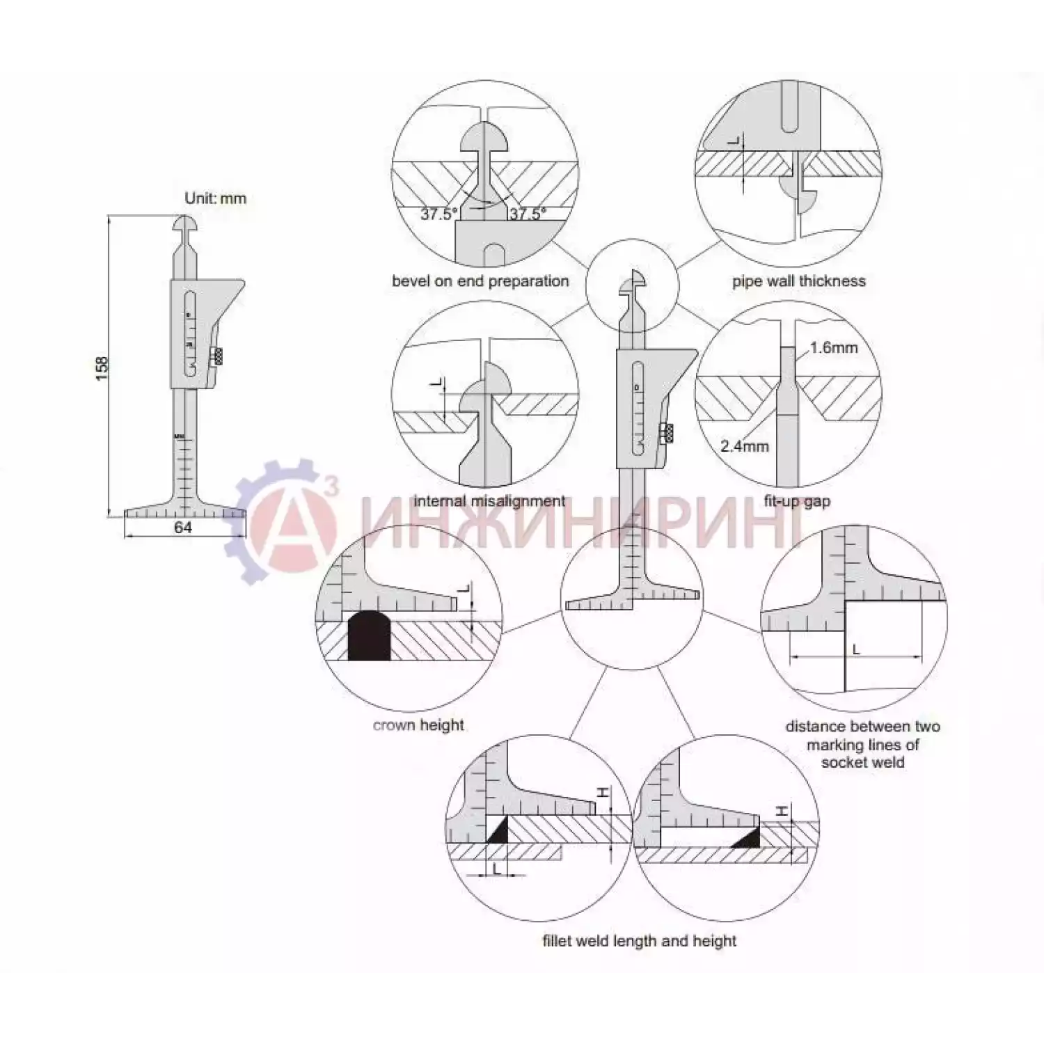 Универсальный шаблон сварщика WG-4 - 4