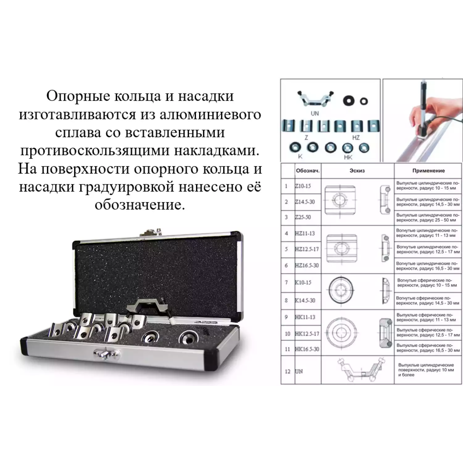 Комплект из 12 шт. опорных колец и насадок для твердомеров - 5