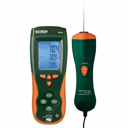 Дифференциальный термометр-регистратор Extech HD200 двойного ввода + ИК термометр, до 1372°С