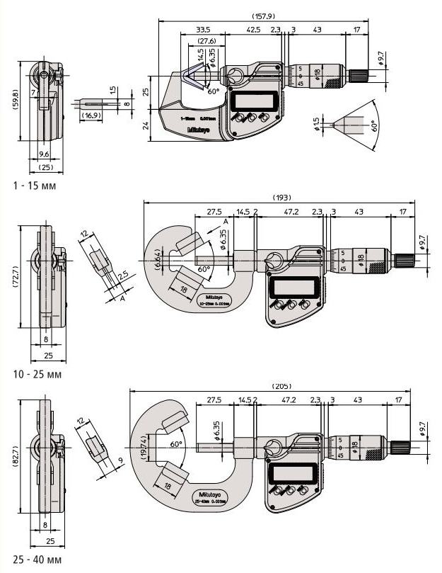 Размеры микрометра 314-251-10