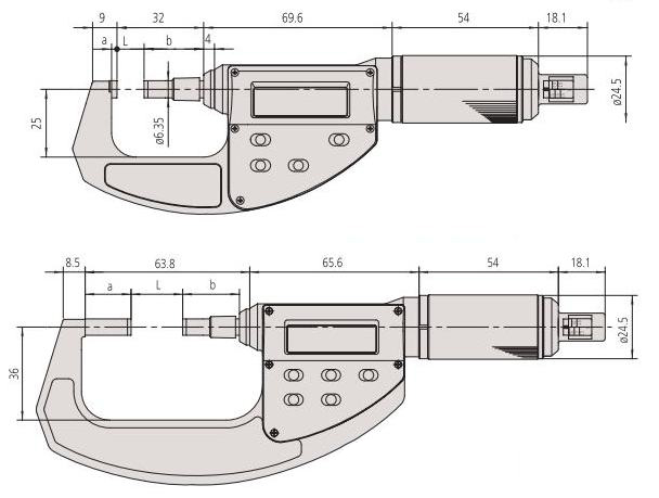 Размеры микрометра ABSOLUTE Digimatic QuickMike