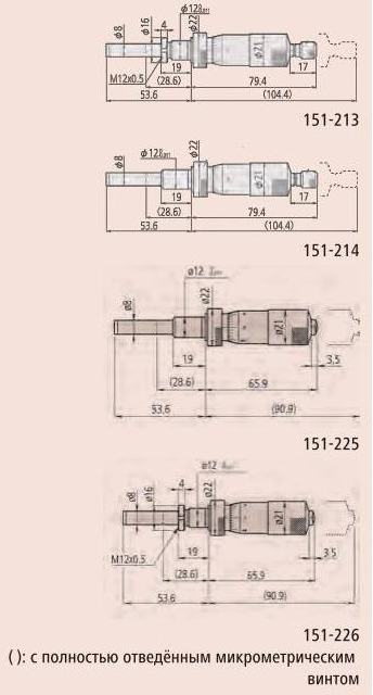 Размеры микрометрических головок