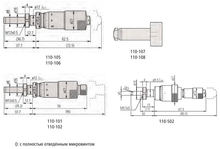 Размеры микрометрических головок