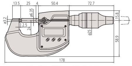 Размеры микрометра ABSOLUTE Digimatic